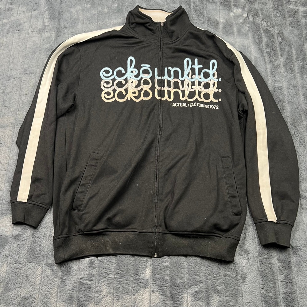 Ecko Unltd Mens Track Jacket Black Full Zip Stripe Logo Streetwear Large 11797